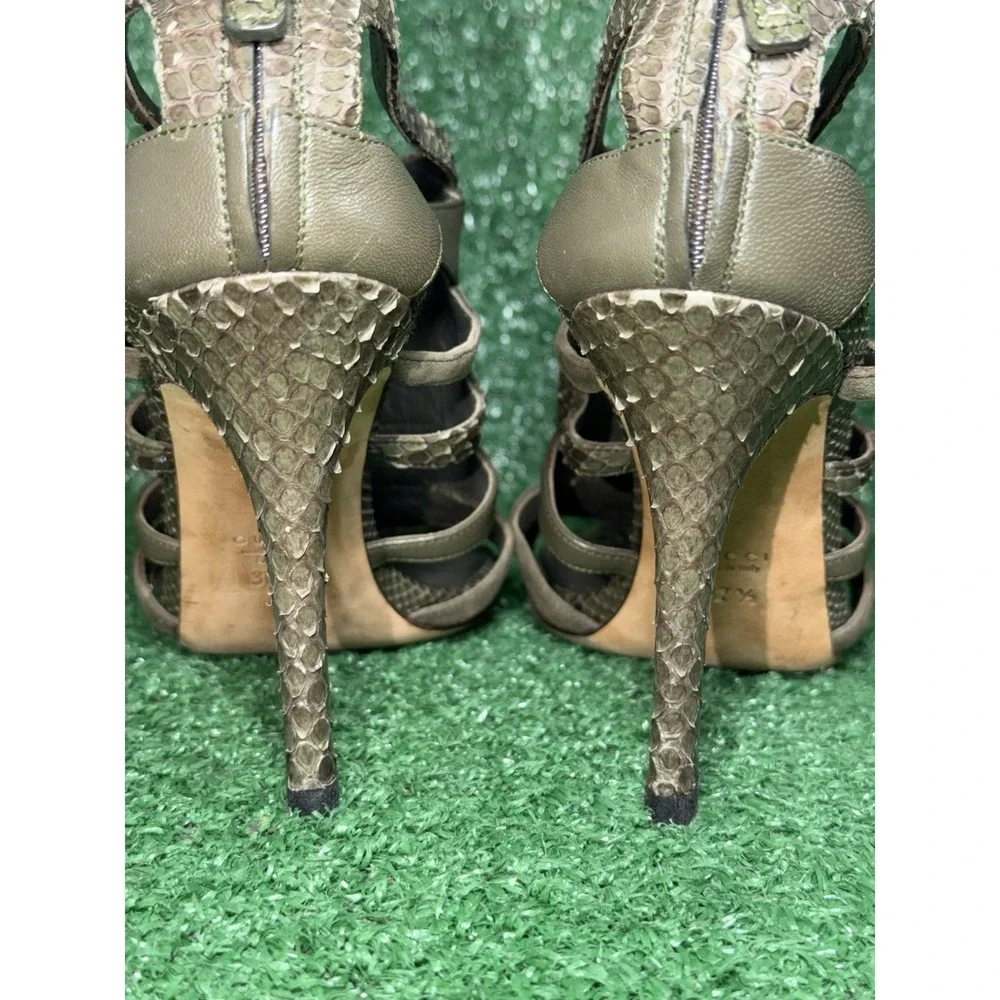 Gucci Vintage Green Snakeskin Suede Python Ankle Strap Heel‎ Size 7.5 US/EU 37.5 - Picture 8 of 16